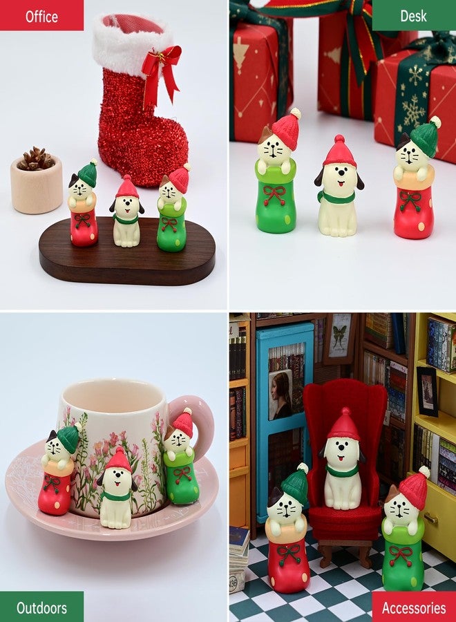 RAQWI Cute Mini Cat Hiding in The Sock and Little Dog Figurine for Office, Home Decoration Mini Figurine Perfect for Christmas - Image 4
